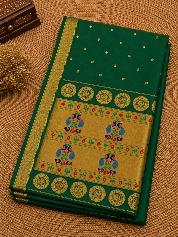 Indiehaat | Handloom Weaving Paithani Silk Saree Green