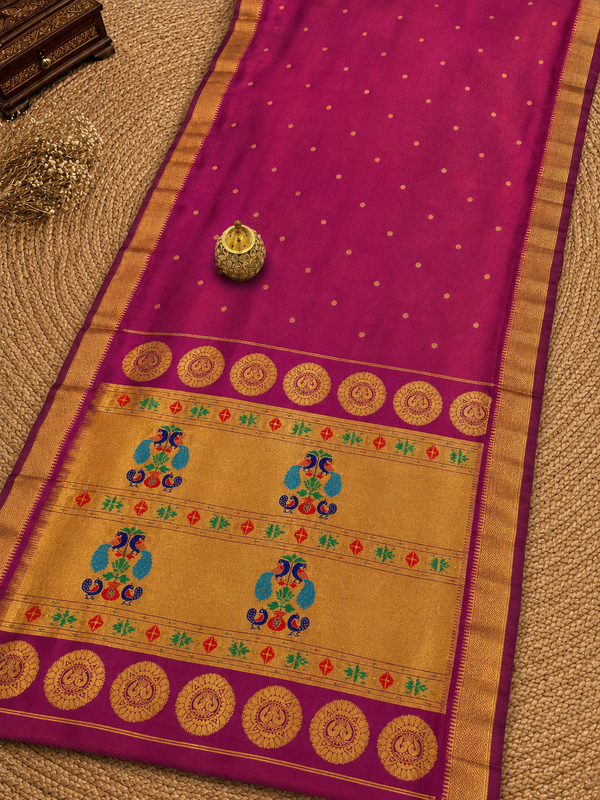 Indiehaat | Handloom Weaving Paithani Silk Saree Pink