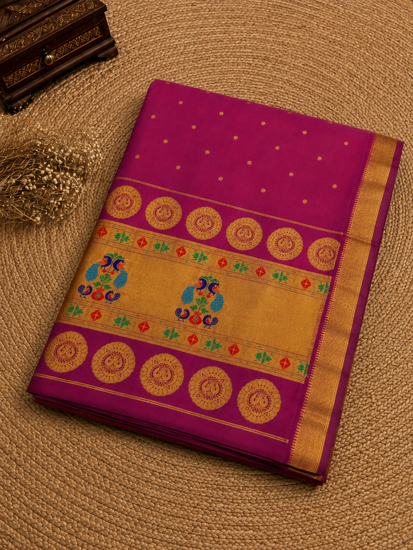 Indiehaat | Handloom Weaving Paithani Silk Saree Pink