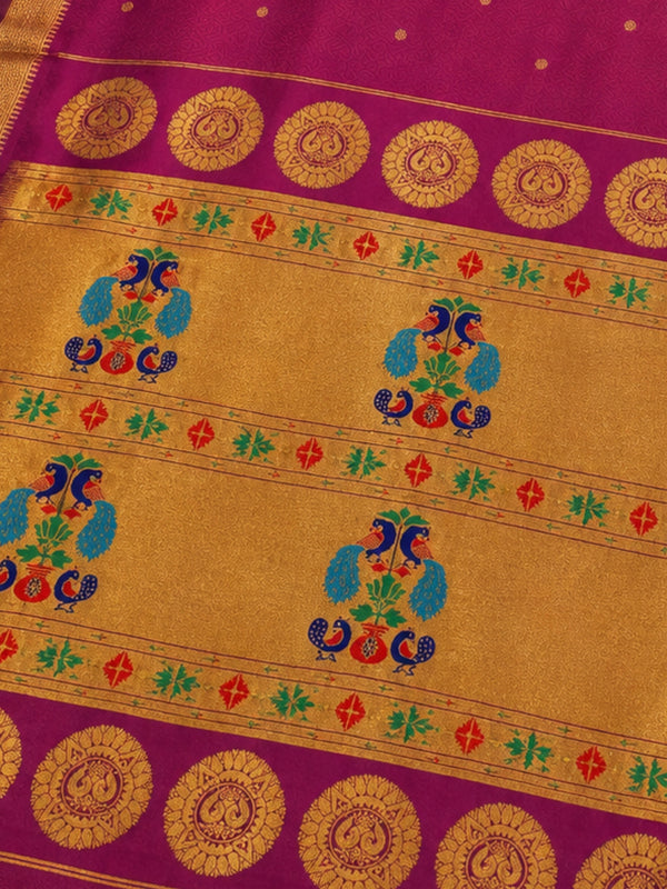 Indiehaat | Handloom Weaving Paithani Silk Saree Pink