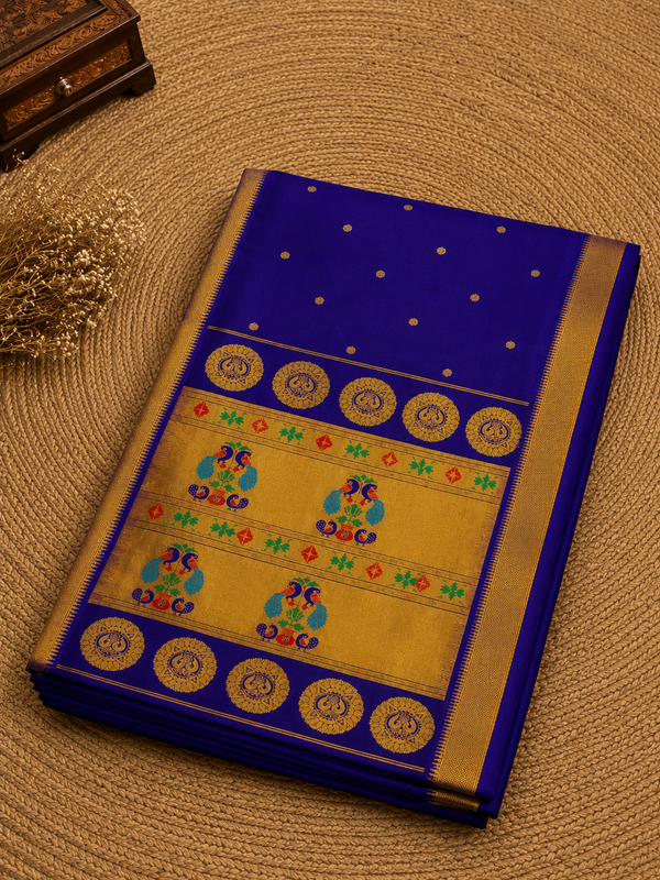 Indiehaat | Handloom Weaving Paithani Silk Saree Blue