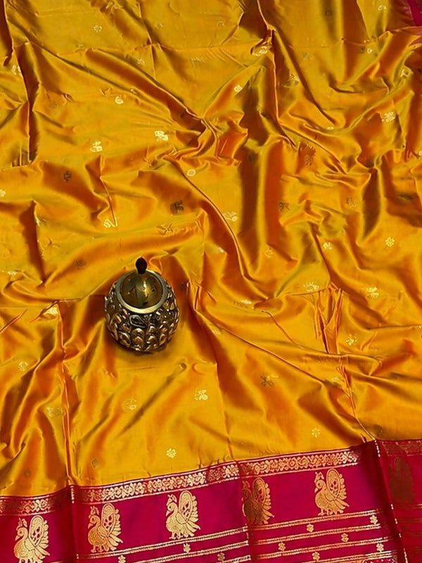Indiehaat | Paithani Silk Handloom Saree Yellow