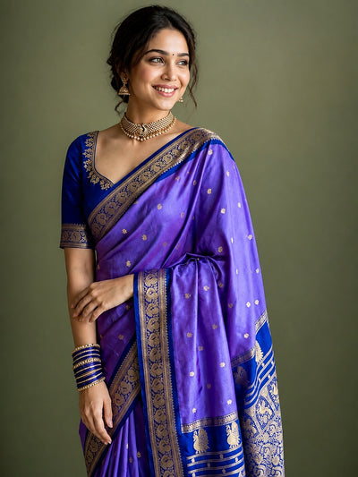 Indiehaat | Paithani Silk Handloom Saree Blue