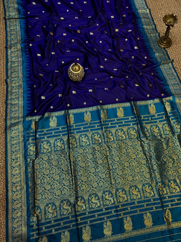 Indiehaat | Paithani Silk Handloom Saree Blue