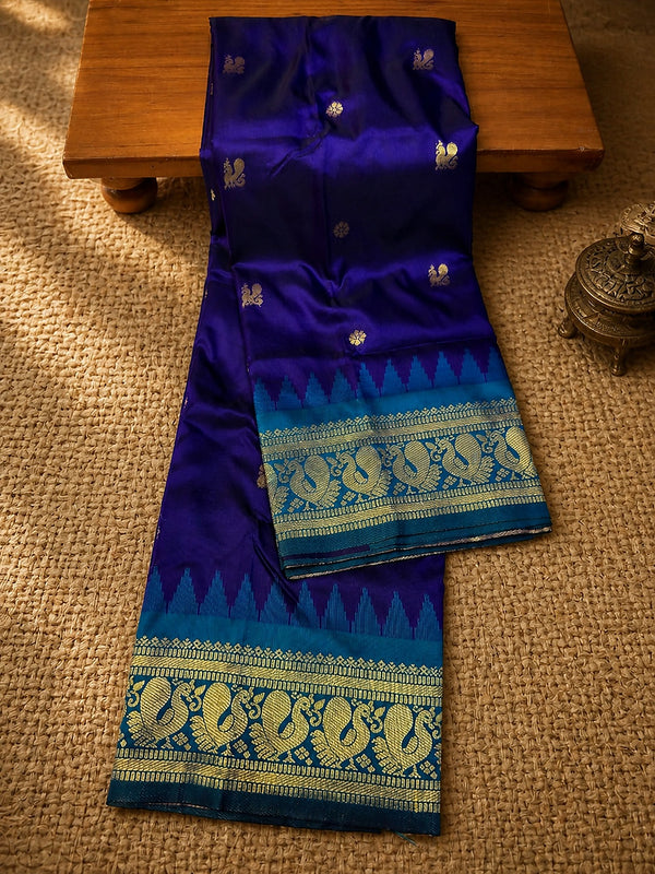 Indiehaat | Paithani Silk Handloom Saree Blue