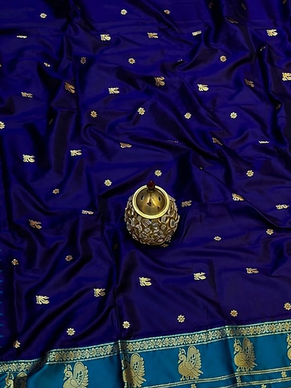 Indiehaat | Paithani Silk Handloom Saree Blue