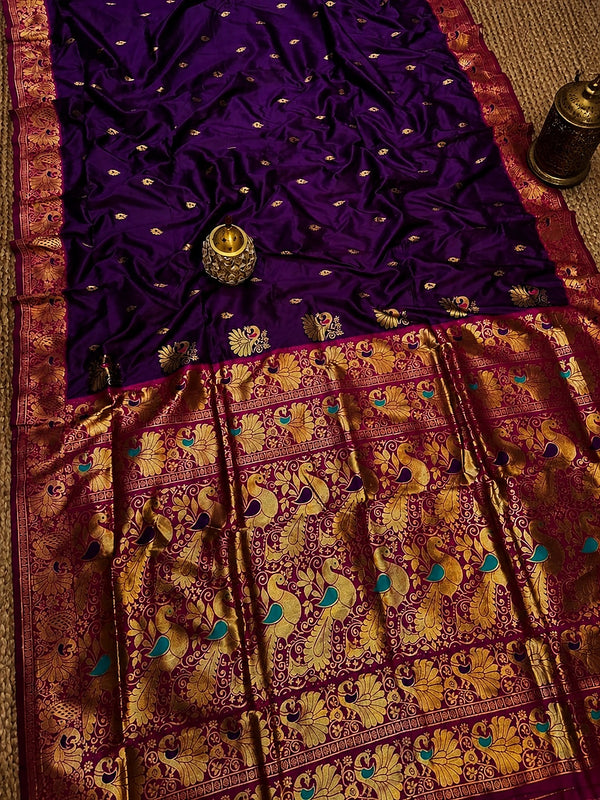 Indiehaat | Paithani Silk Peacock Saree Violet