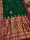 Indiehaat | Paithani Silk Peacock Saree Green