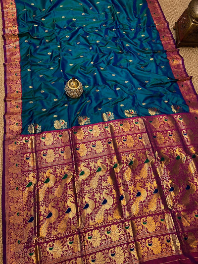 Mihira Peshwai Paithani Silk Handloom Saree Deep Teal