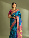 Indiehaat | Paithani Silk Peacock Saree Blue