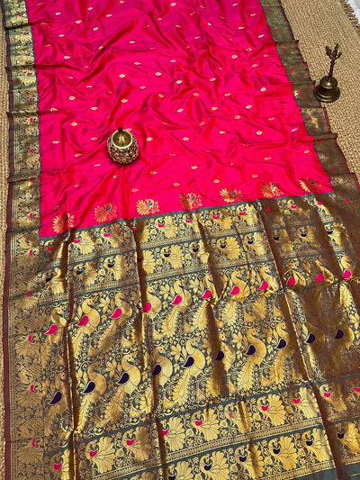 Mihira Peshwai Paithani Silk Handloom Saree Fuchsia Pink