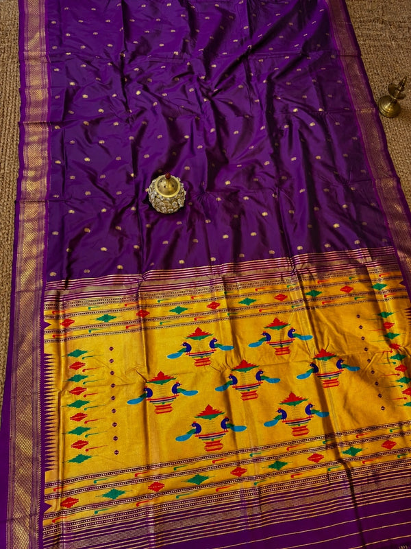 Indiehaat | Double Pallu Paithani Silk Saree Violet