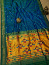 Indiehaat | Double Pallu Paithani Silk Saree Blue