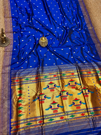 Mayuri Double Pallu Paithani Silk Saree Bright Blue