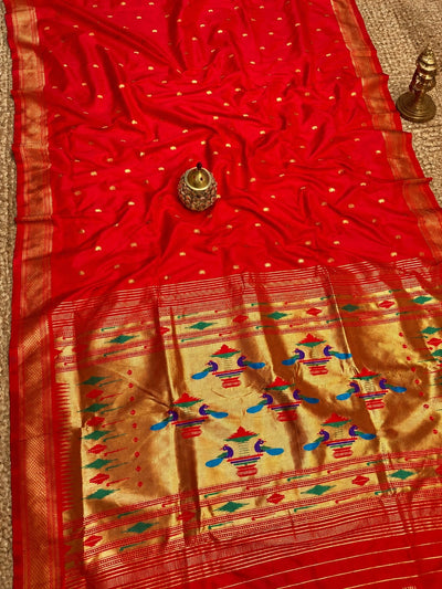 Mayuri Double Pallu Paithani Silk Saree Crimson Red