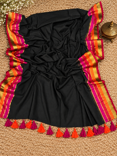 Sajiri | Mul Cotton Handloom Saree Black Zari Border