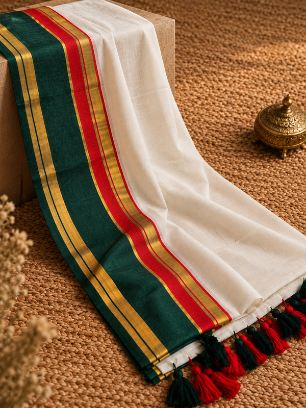 Indiehaat | Mul Cotton Handloom Saree White
