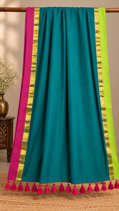 Kashish Pure Mul Cotton Handloom Saree Deep Teal