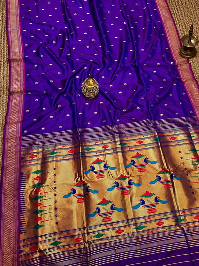 Rajshree Double Pallu Paithani Silk Saree Deep Violet