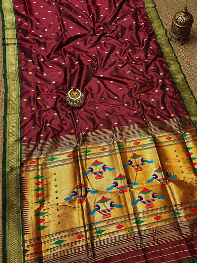 Rajshree Double Pallu Paithani Silk Saree Burgundy