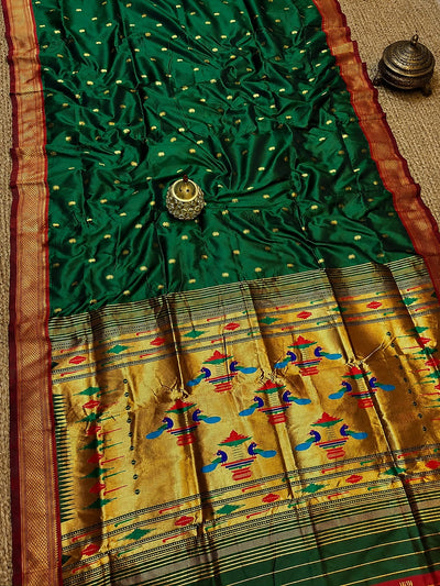 Rajshree Double Pallu Paithani Silk Saree Forest Green