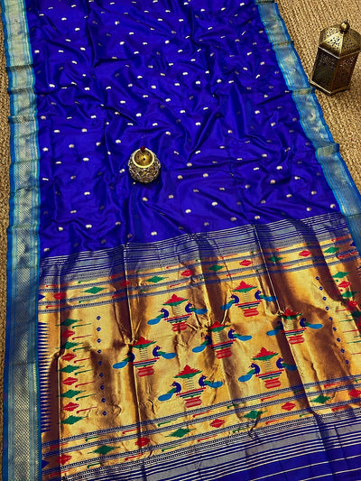 Rajshree Double Pallu Paithani Silk Saree Electric Blue