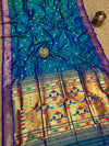 Indiehaat | Double Pallu Paithani Silk Saree Blue