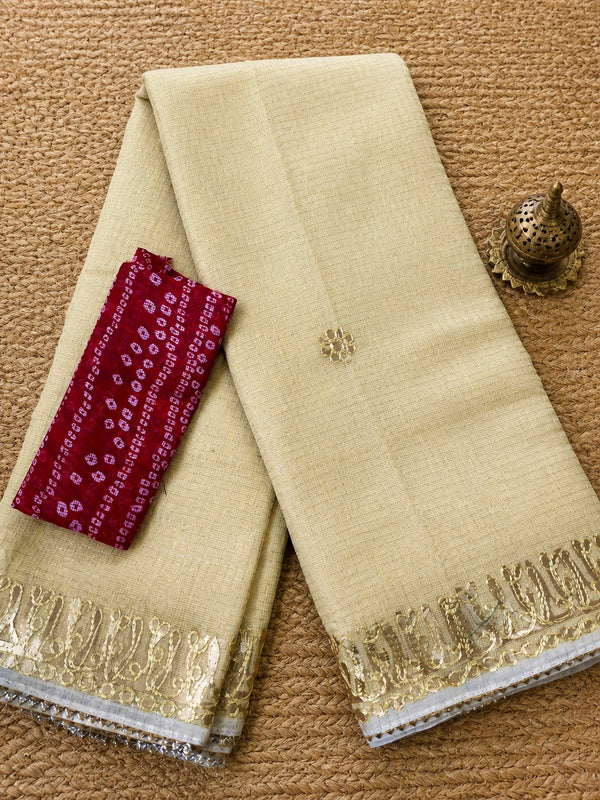 Indiehaat | Kota Doria Saree Gota Patti Saree Cream