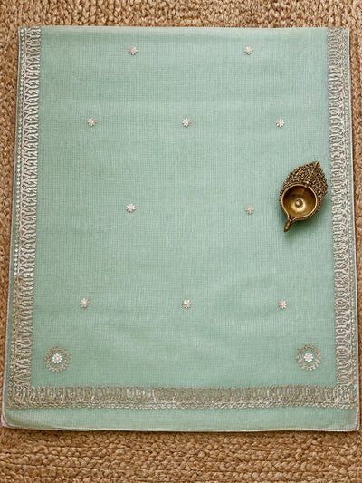 Gulnaar Kota Doria Gota Patti Saree Mint Green