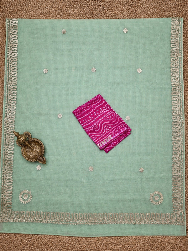 Indiehaat | Kota Doria Saree Gota Patti Saree Green