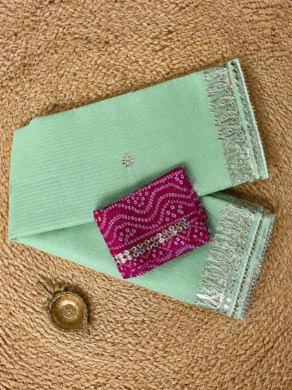 Indiehaat | Kota Doria Saree Gota Patti Saree Green