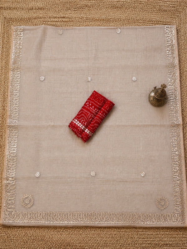 Indiehaat | Kota Doria Saree Gota Patti Saree Beige