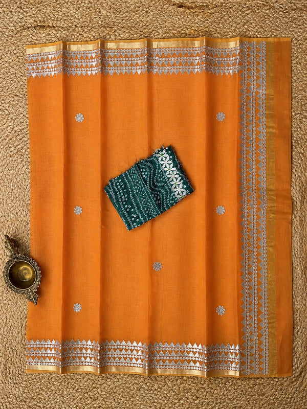 Indiehaat | Kota Doria Saree Gota Patti Buti Embroidery Orange