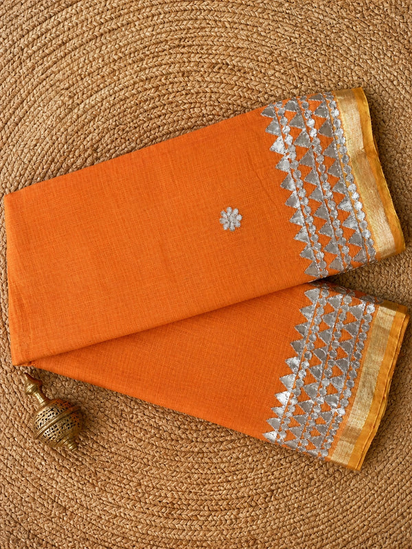 Indiehaat | Kota Doria Saree Gota Patti Buti Embroidery Orange