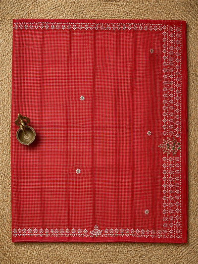 Bahar Kota Doria Gota Patti Saree Crimson Red