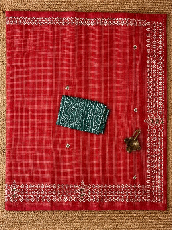 Indiehaat | Kota Doria Gota Patti Saree Red