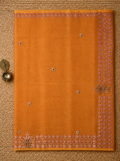 Bahar Kota Doria Gota Patti Saree Warm Orange