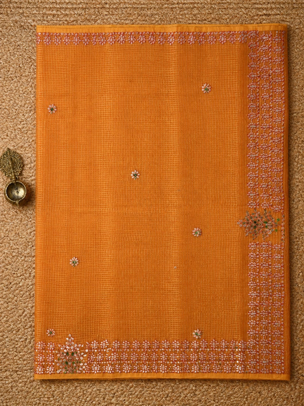 Indiehaat | Kota Doria Gota Patti Saree Orange