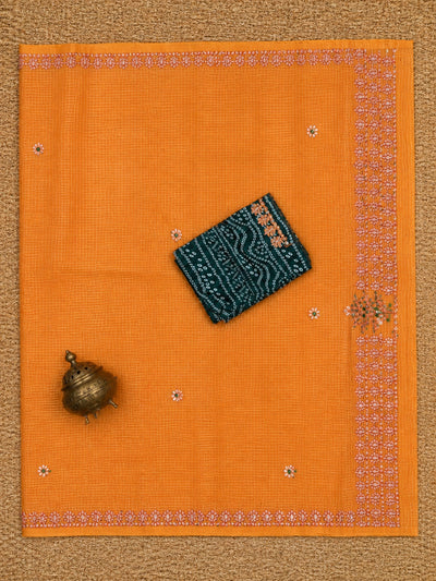 Ghoomar Kota Doria Gota Patti Saree Warm Orange
