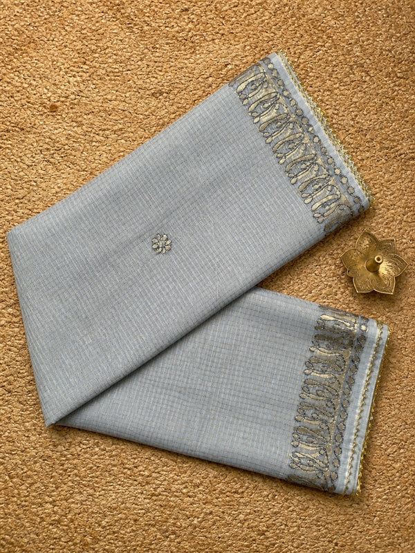 Indiehaat | Kota Doria Saree Gota Patti Saree White