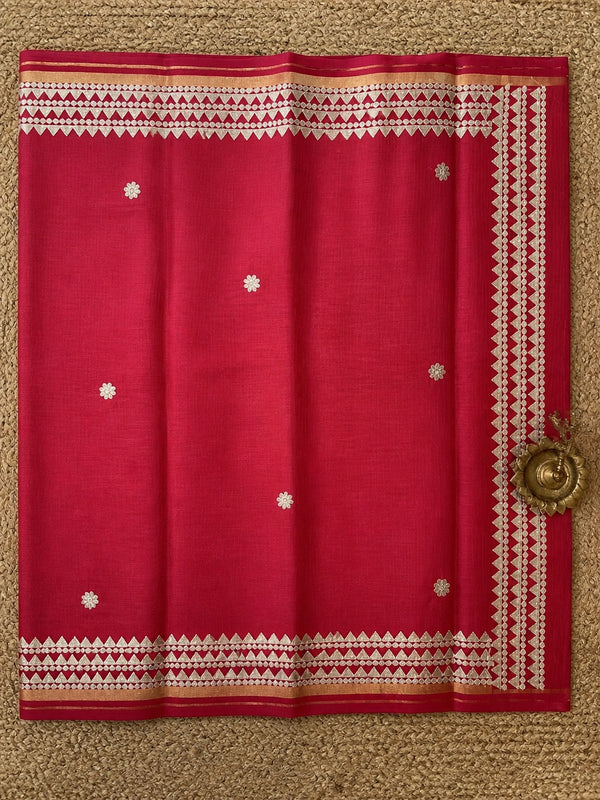 Indiehaat | Kota Doria Saree Gota Patti Buti Embroidery Red
