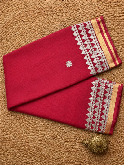 Madhuri Kota Doria Gota Patti Saree Ruby Red