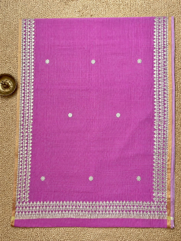 Indiehaat | Kota Doria Saree Gota Patti Buti Embroidery Pink