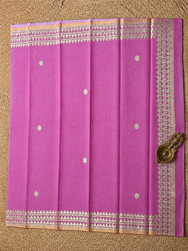 Indiehaat | Kota Doria Saree Gota Patti Buti Embroidery Pink
