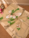 Indiehaat | Kota Doria Semi Silk Saree Hand Painting Beige