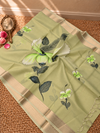 Indiehaat | Kota Doria Semi Silk Saree Hand Painting Green