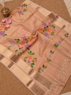 Indiehaat | Kota Doria Semi Silk Saree Hand Painting Peach