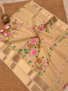 Indiehaat | Kota Doria Semi Silk Saree Hand Painting Beige