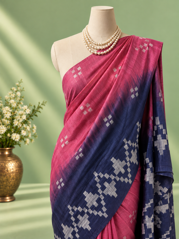 Indiehaat | Kota Silk Saree Jacquard Weaving Pink