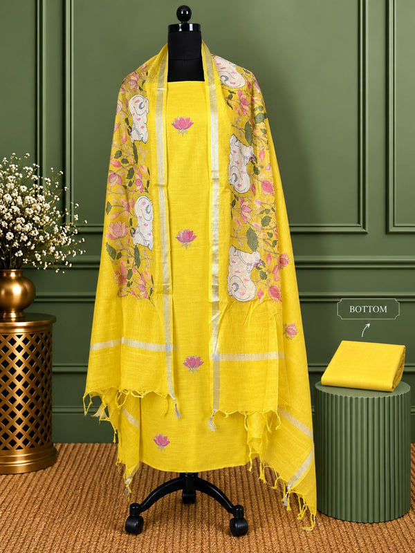 Indiehaat | Pure Linen Embroidered Suit Set Yellow